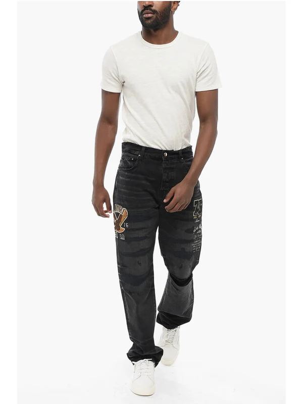 Embroidery Detail Cotton Denim Pants - Image 5