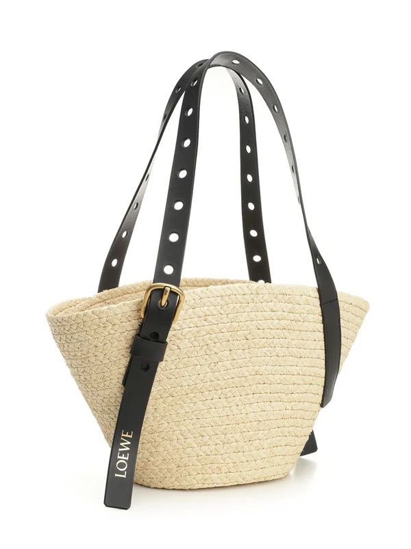 Punch Hole Basket Raffia Tote Bag - Image 2