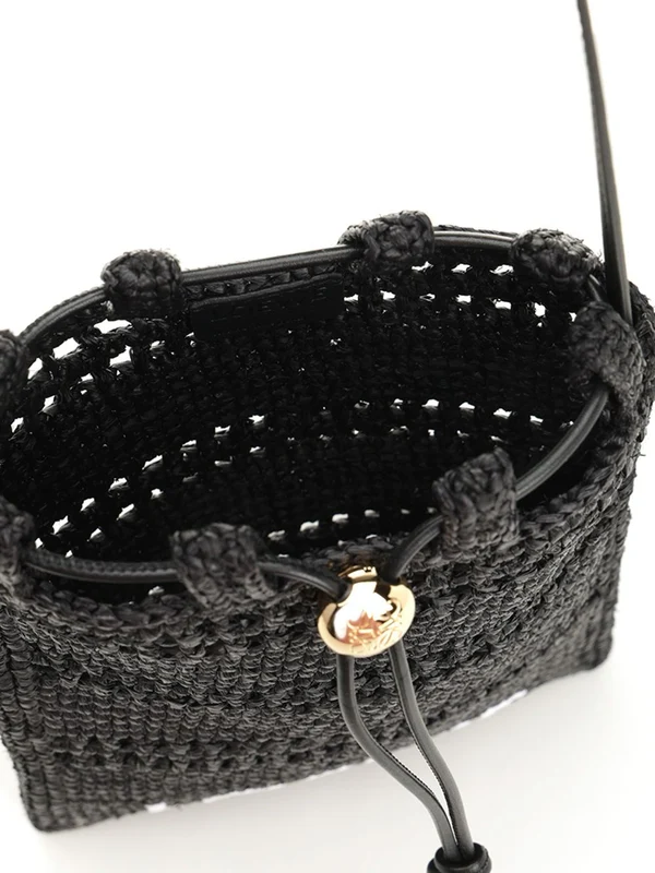 Embroidered Logo Raffia Crossbody Bag - Image 4
