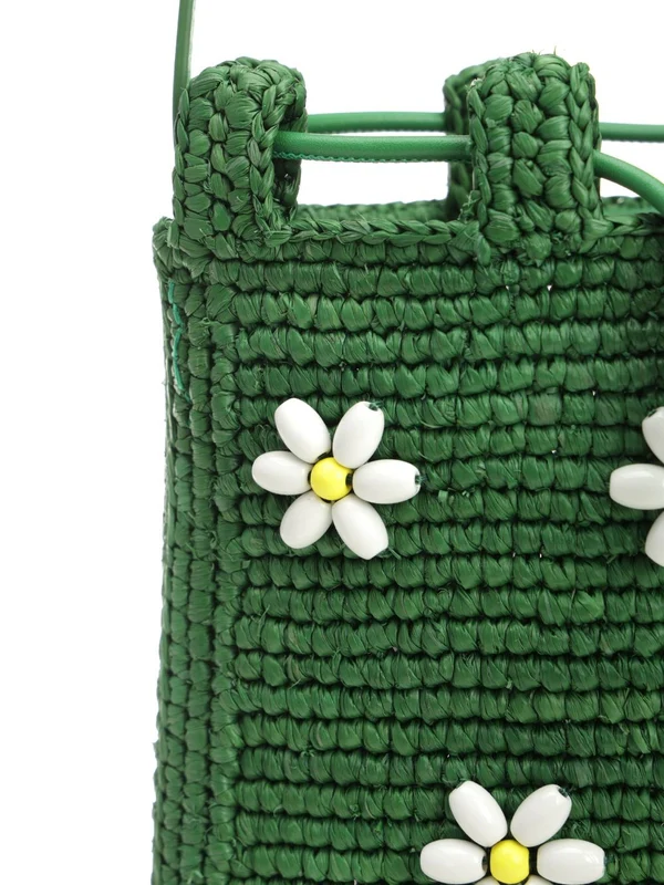 Flower Beads Raffia Crossbody Bag - Image 5