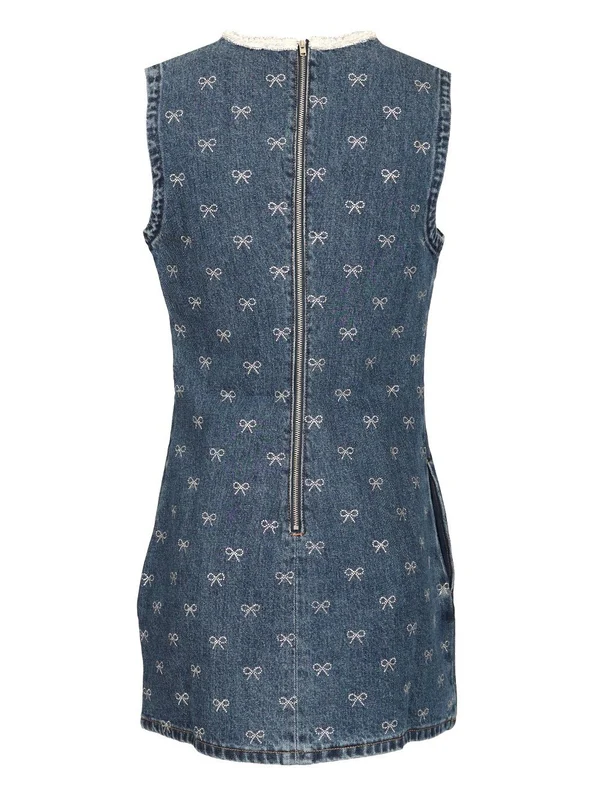DIAMANTE Bow Denim Dress - Image 2