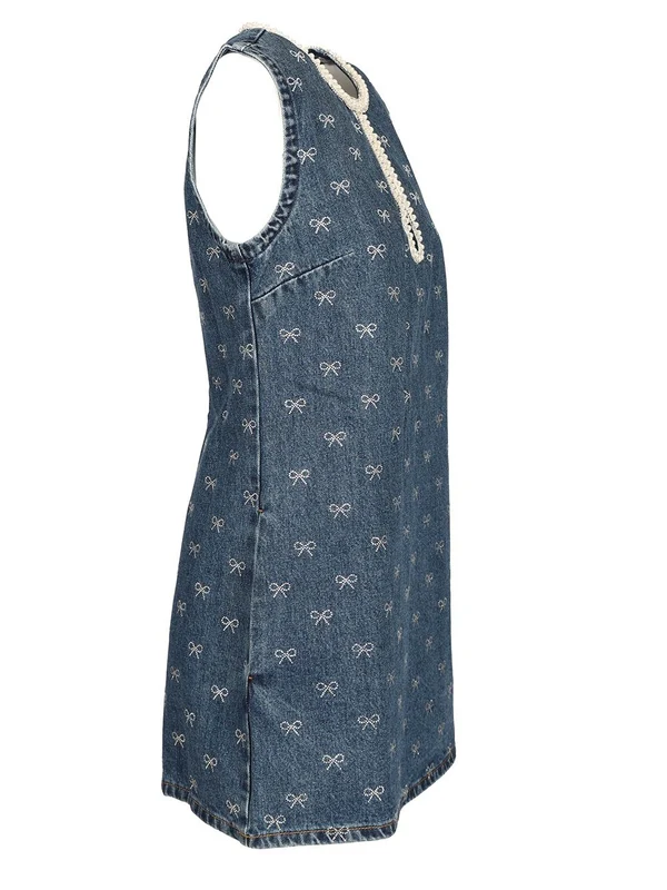 DIAMANTE Bow Denim Dress - Image 3