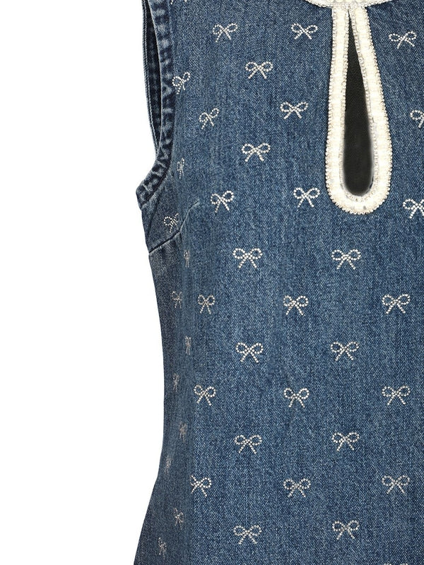 DIAMANTE Bow Denim Dress - Image 4