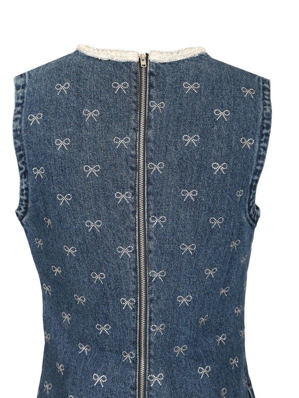DIAMANTE Bow Denim Dress - Image 5