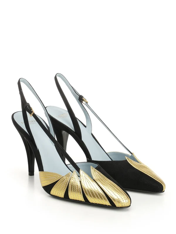 Valentino Black Gold Slingback Heels - Image 2