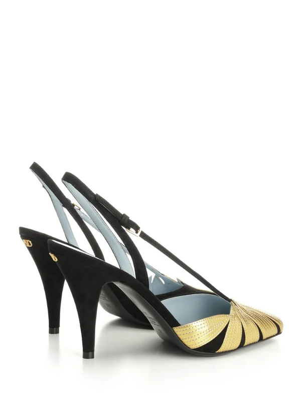 Valentino Black Gold Slingback Heels - Image 3