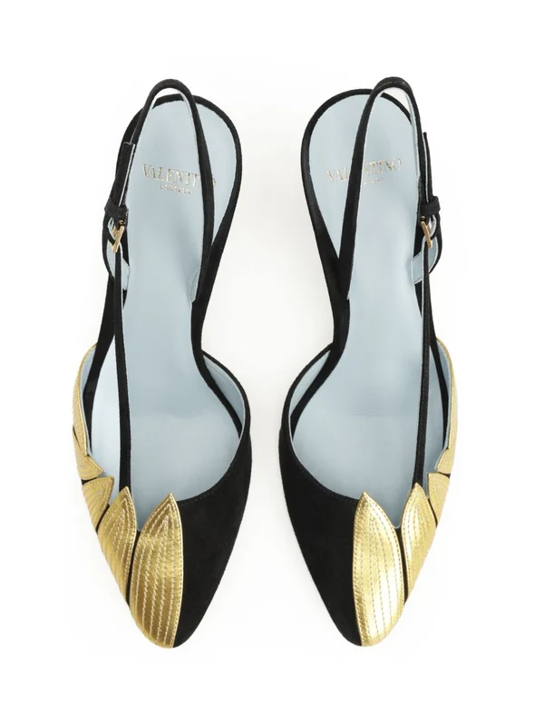 Valentino Black Gold Slingback Heels - Image 5