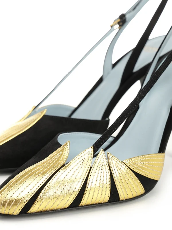 Valentino Black Gold Slingback Heels - Image 6