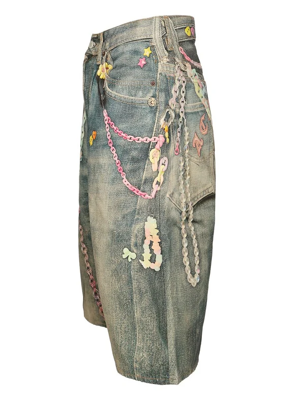 Trompe-l'œil Print Denim Shorts - Image 3