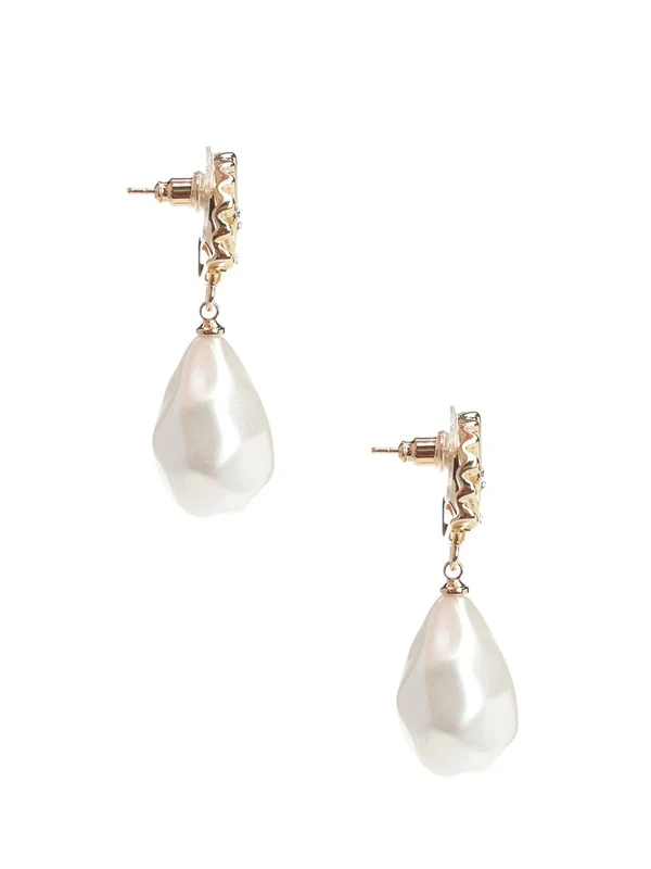 Self-Portrait Gold White Earrings - Image 2