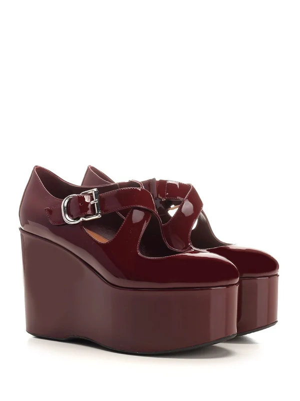 Alaia Burgundy Wedge Sandals - Image 2