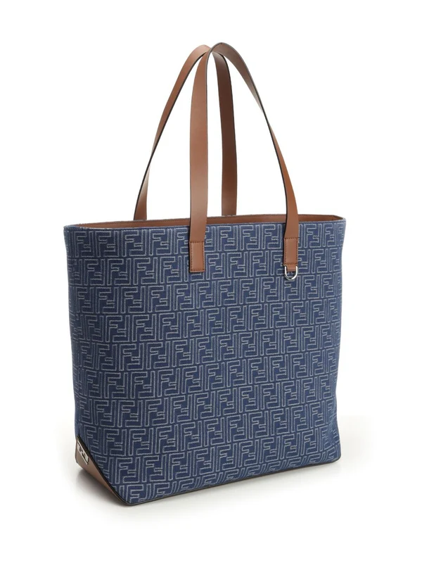 Fendi Ff Jacquard Medium Blue Tote Bags - Image 2