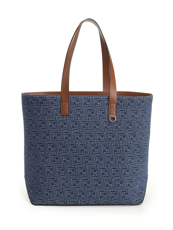 Fendi Ff Jacquard Medium Blue Tote Bags - Image 3
