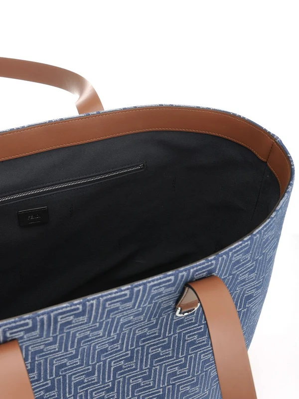 Fendi Ff Jacquard Medium Blue Tote Bags - Image 4