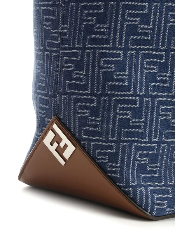 Fendi Ff Jacquard Medium Blue Tote Bags - Image 5