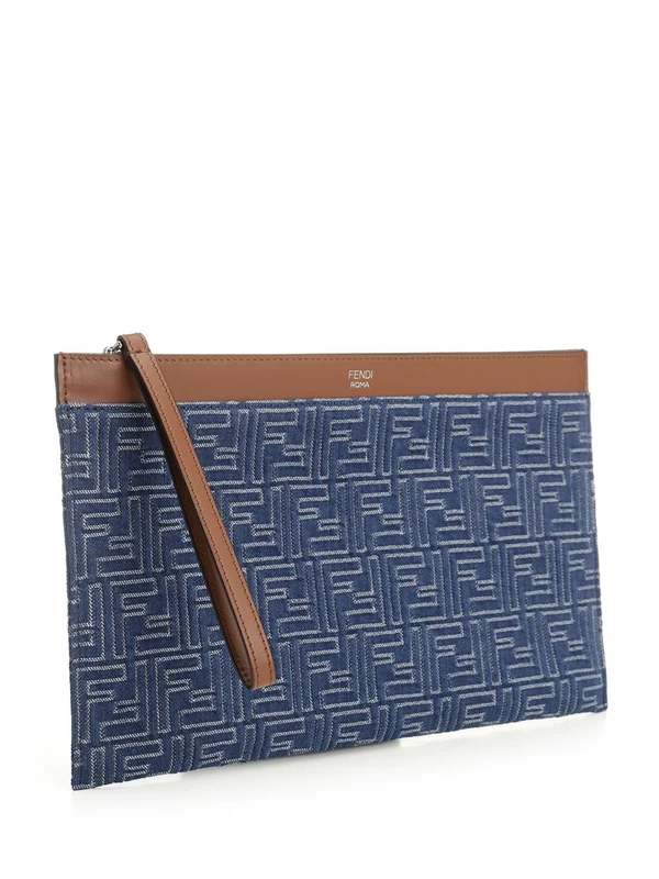 Fendi Ff Flat Medium Blue Clutch Bags - Image 2