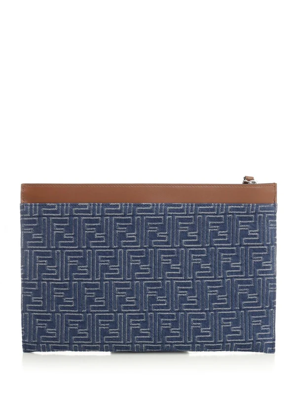 Fendi Ff Flat Medium Blue Clutch Bags - Image 3