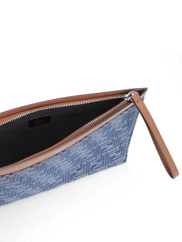 Fendi Ff Flat Medium Blue Clutch Bags - Image 4