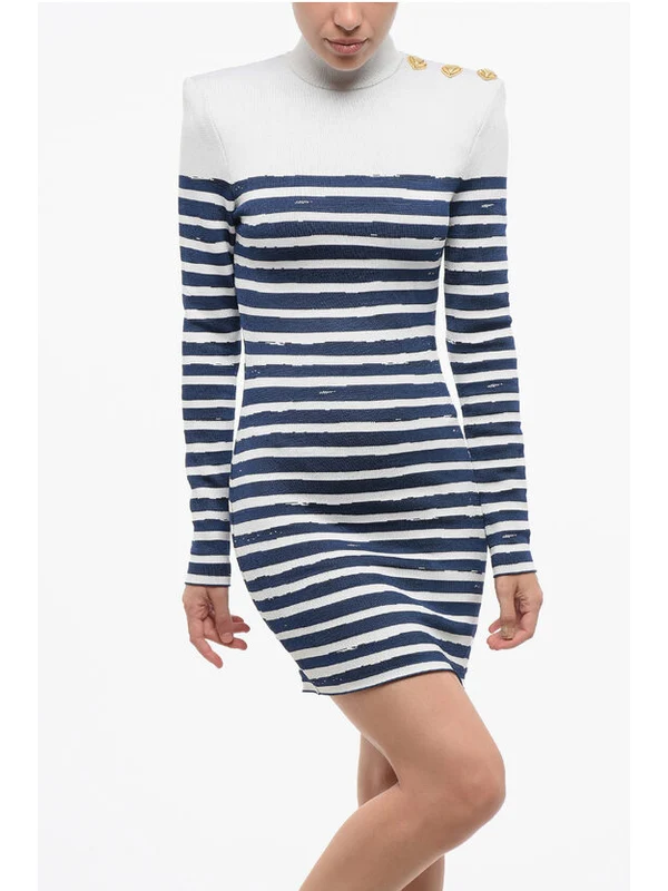 Balmain Blue Mini Dress - Image 4