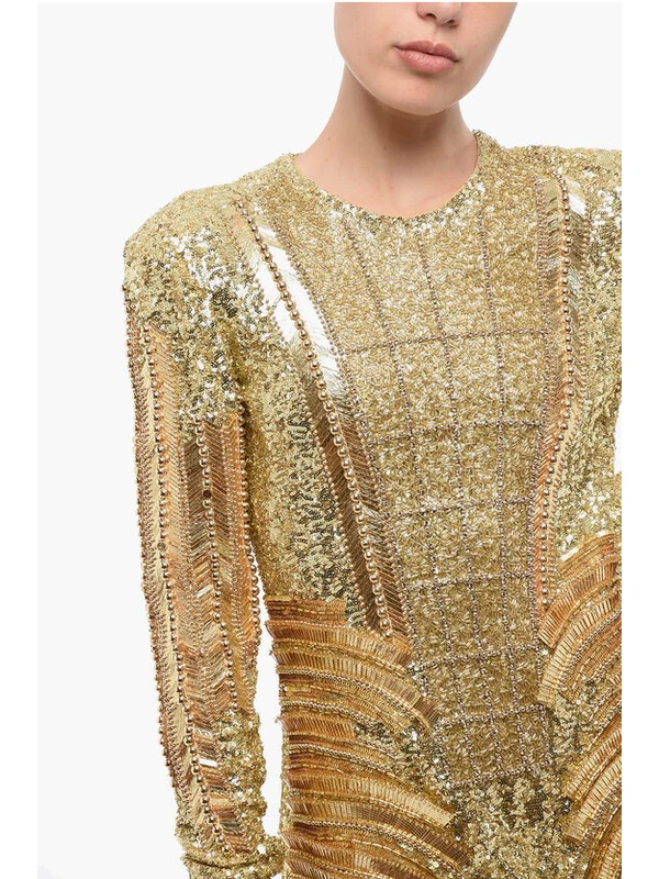 Balmain Gold Mini Dress - Image 3