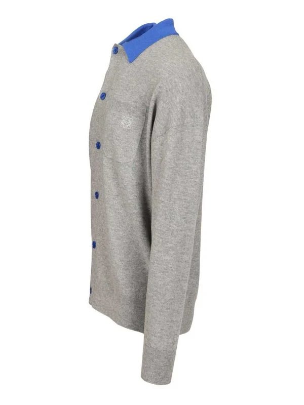 Loewe Grey Wool Polo Cardigan - Image 2