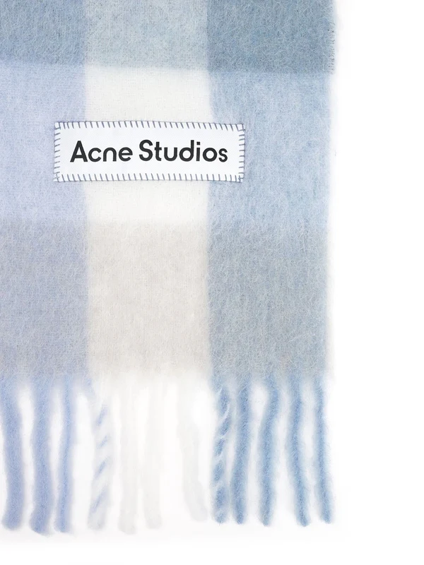 Acne Studios Blue Checked Wool Mufflers - Image 2