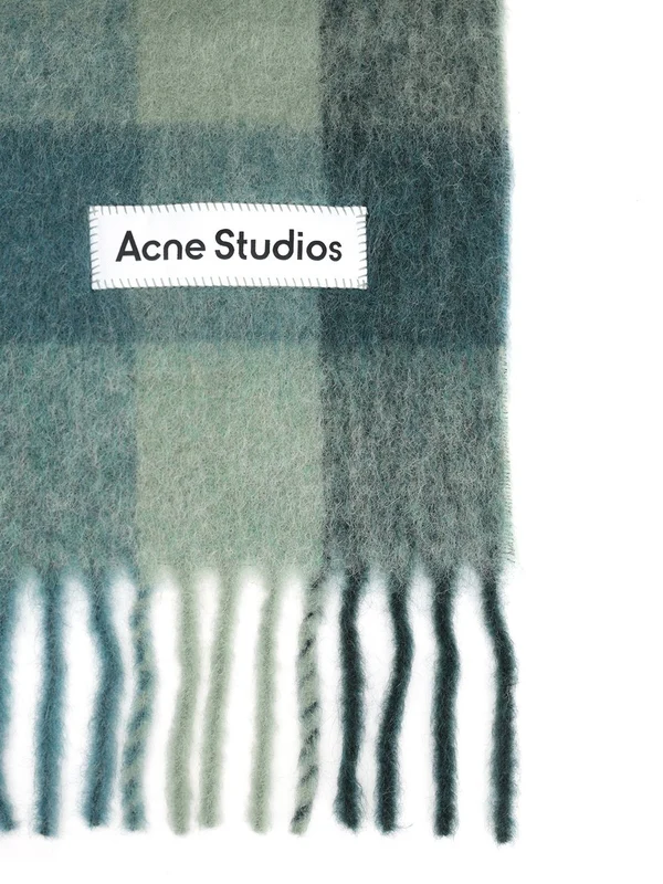 Acne Studios Green Checked Wool Mufflers - Image 2
