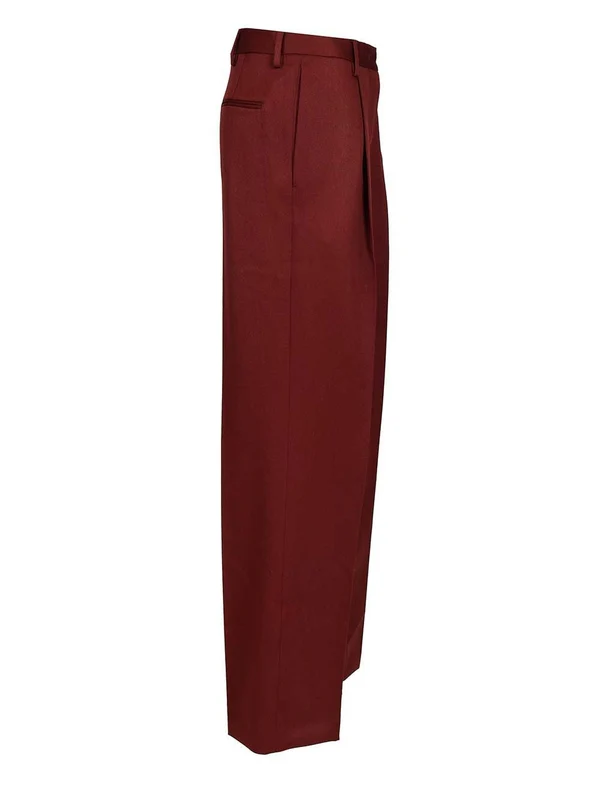 Dries Van Noten Burgundy Tailored Pants - Image 3