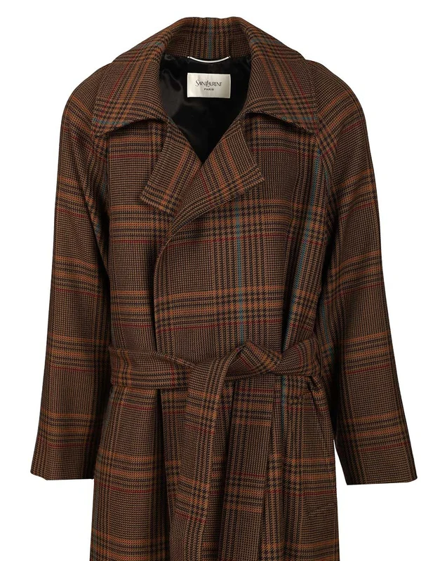 Saint Laurent Brown Checked Coats - Image 4