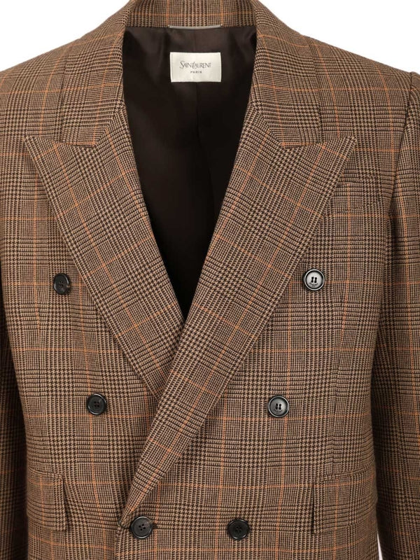 Saint Laurent Brown Checked Tailored Jackets - Image 3