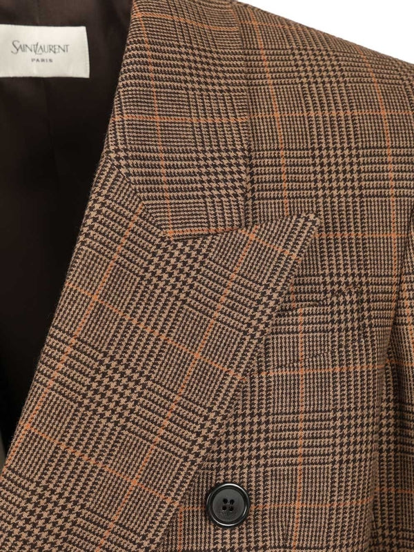 Saint Laurent Brown Checked Tailored Jackets - Image 4