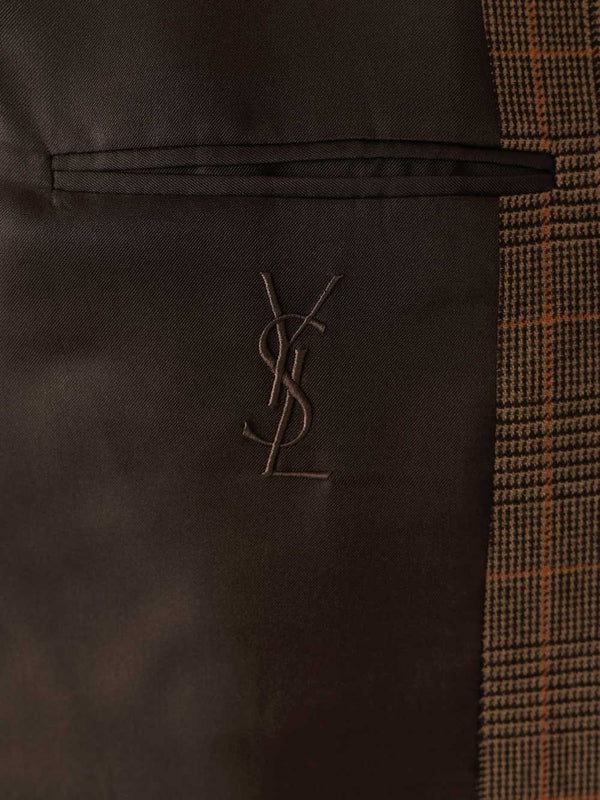 Saint Laurent Brown Checked Tailored Jackets - Image 5