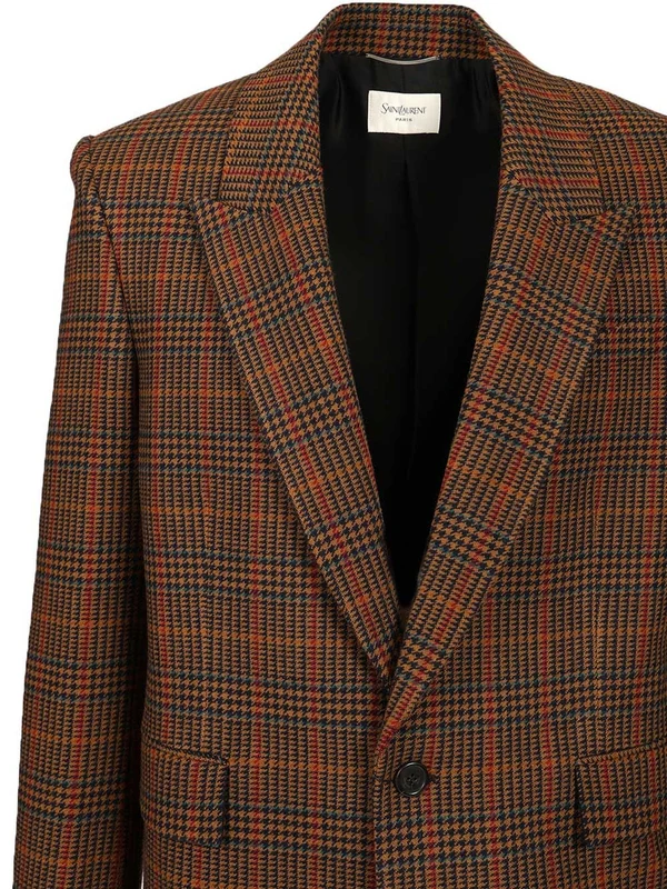 Saint Laurent Brown Checked Tailored Jackets - Image 4