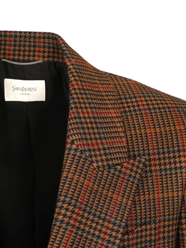 Saint Laurent Brown Checked Tailored Jackets - Image 5