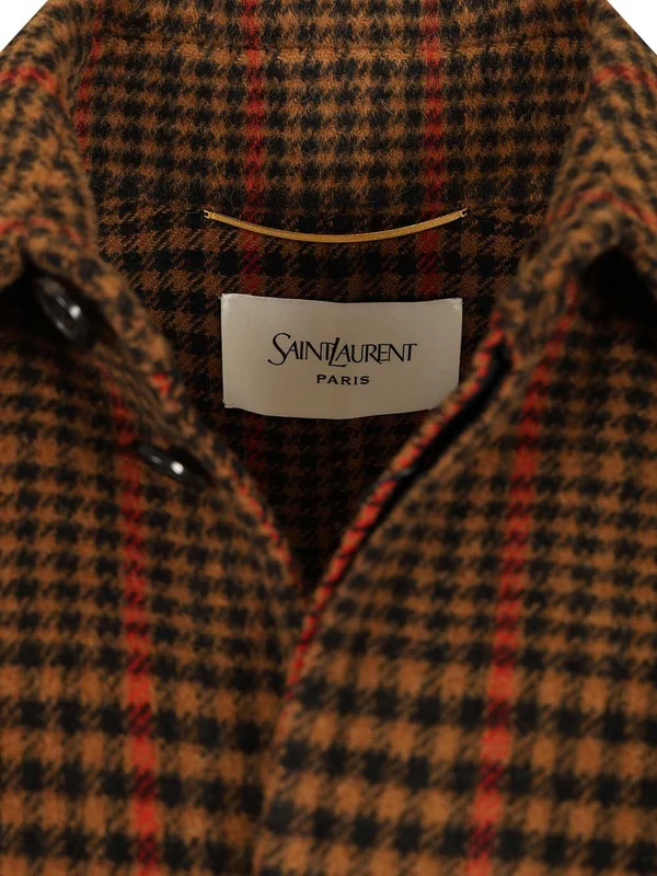 Saint Laurent Brown Checked Cape - Image 4
