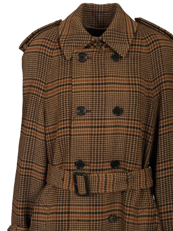 Saint Laurent Brown Checked Coats - Image 4