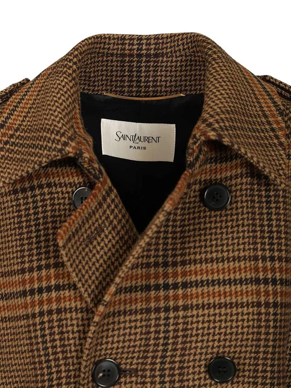 Saint Laurent Brown Checked Coats - Image 5