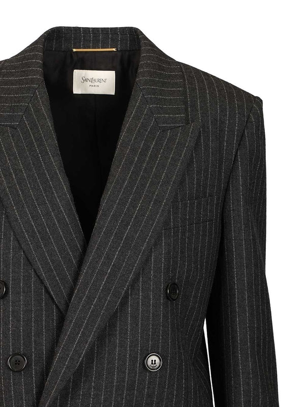 Saint Laurent Grey Striped Tailored Jackets - Image 4