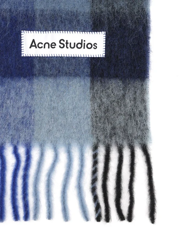 Mohair Blue Check Scarf - Image 2