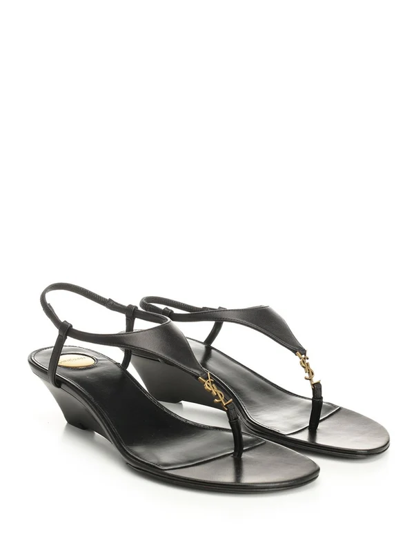 Saint Laurent Black Wedge Sandals - Image 2