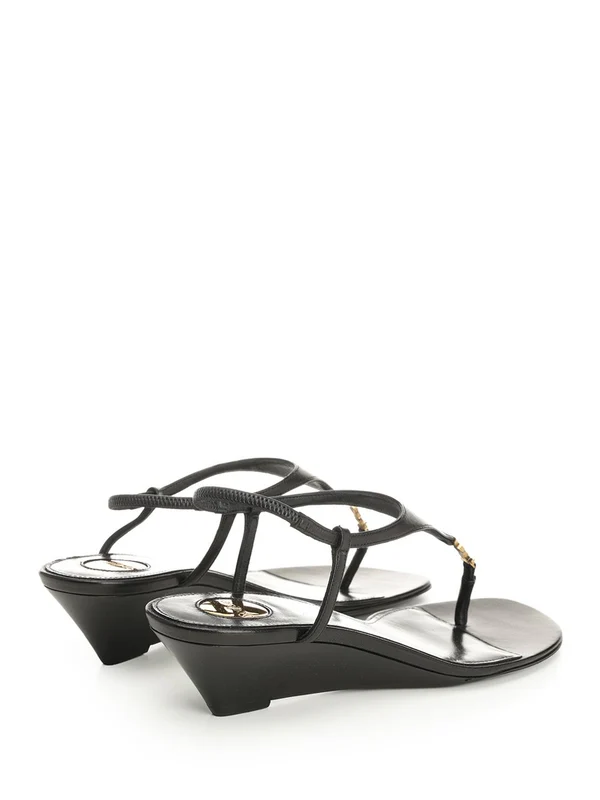 Saint Laurent Black Wedge Sandals - Image 3