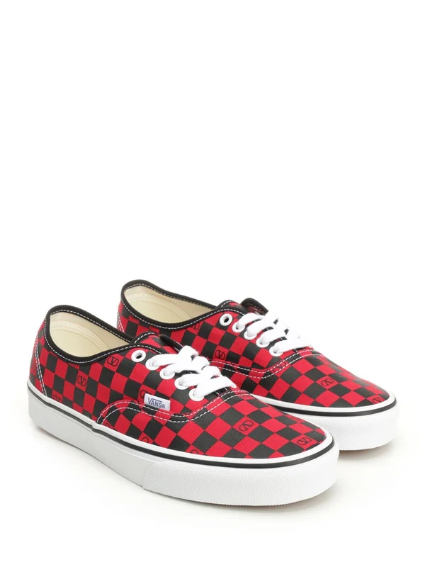 Valentino Red Checked Low Top Sneakers - Image 2