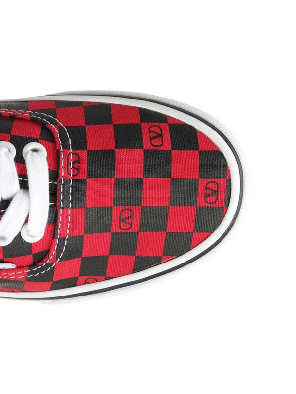 Valentino Red Checked Low Top Sneakers - Image 4