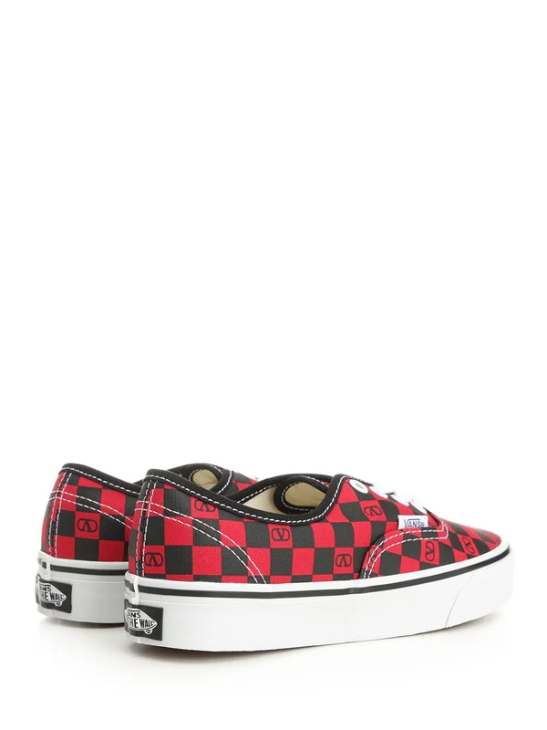 Valentino Red Checked Low Top Sneakers - Image 3