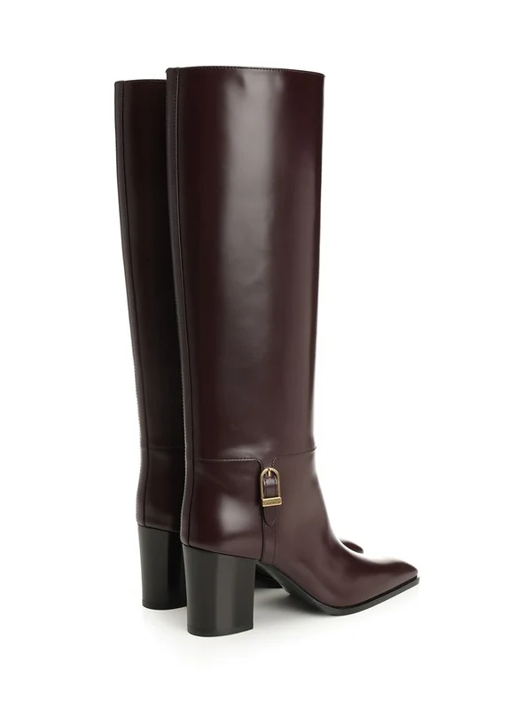 Saint Laurent Burgundy High Boots - Image 2