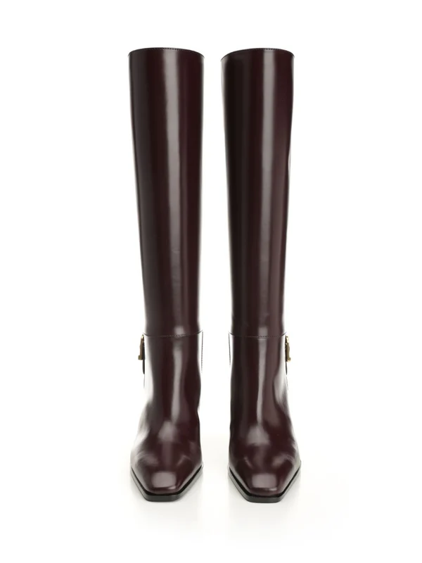 Saint Laurent Burgundy High Boots - Image 4