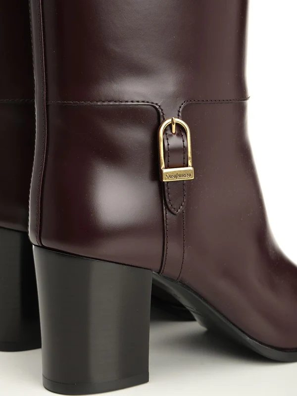 Saint Laurent Burgundy High Boots - Image 5