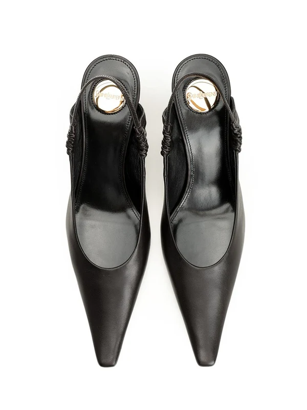 Saint Laurent Brown Slingback Heels - Image 5