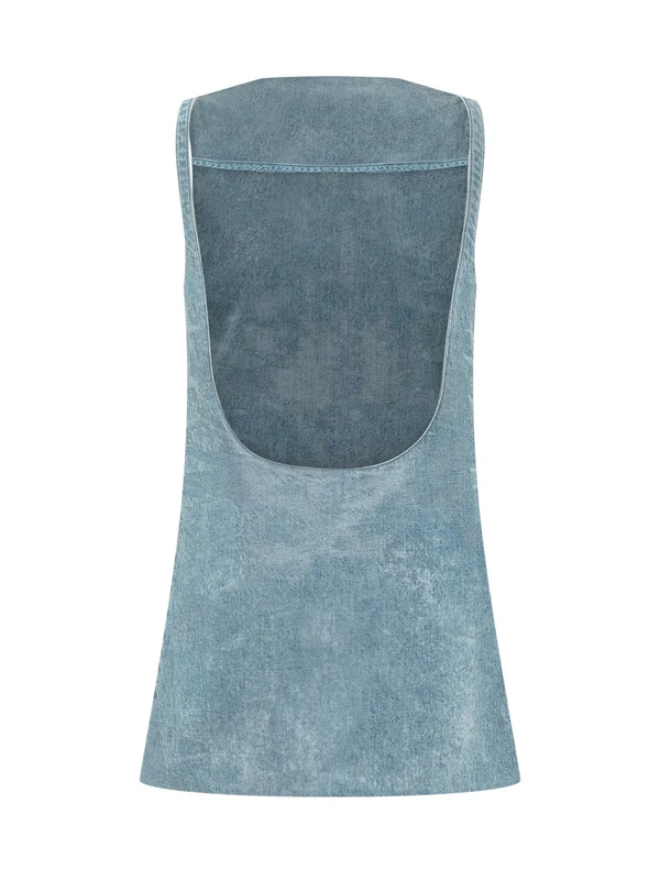 Backless Denim Mini Dress - Image 2