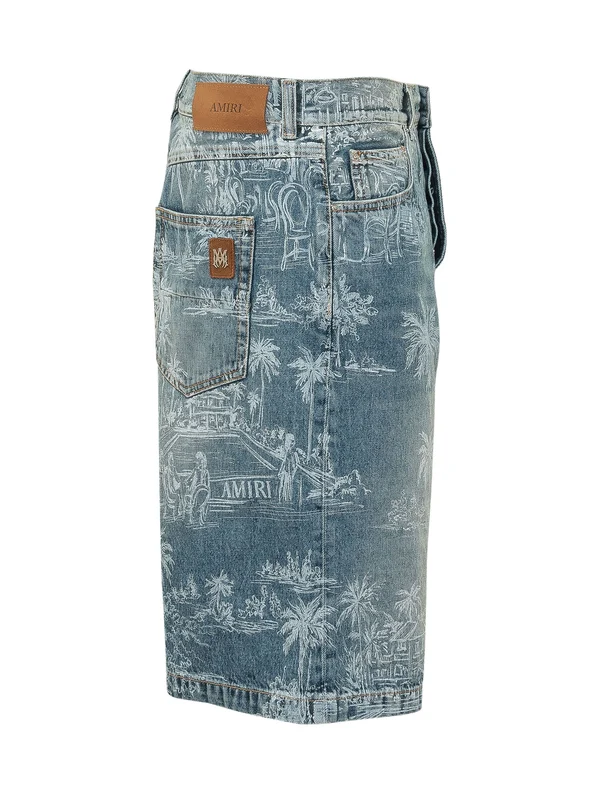 Printing Cotton Denim Shorts - Image 3